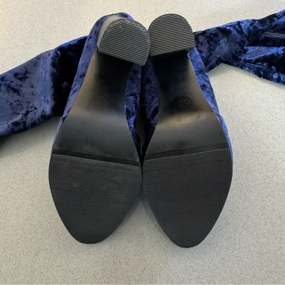 Blue Velvet Knee-High Boots - Picture 11 of 14